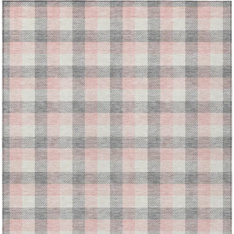 5' X 8' Granite Gray And Pink Plaid Washable Indoor Outdoor Area Rug