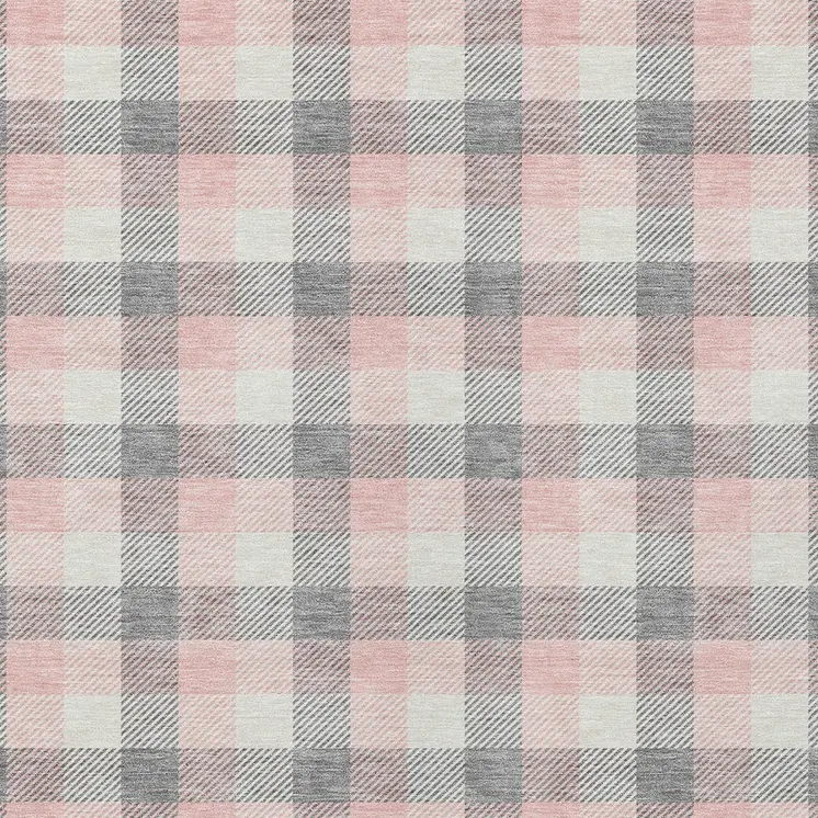 8' X 10' Granite Gray And Pink Plaid Washable Indoor Outdoor Area Rug