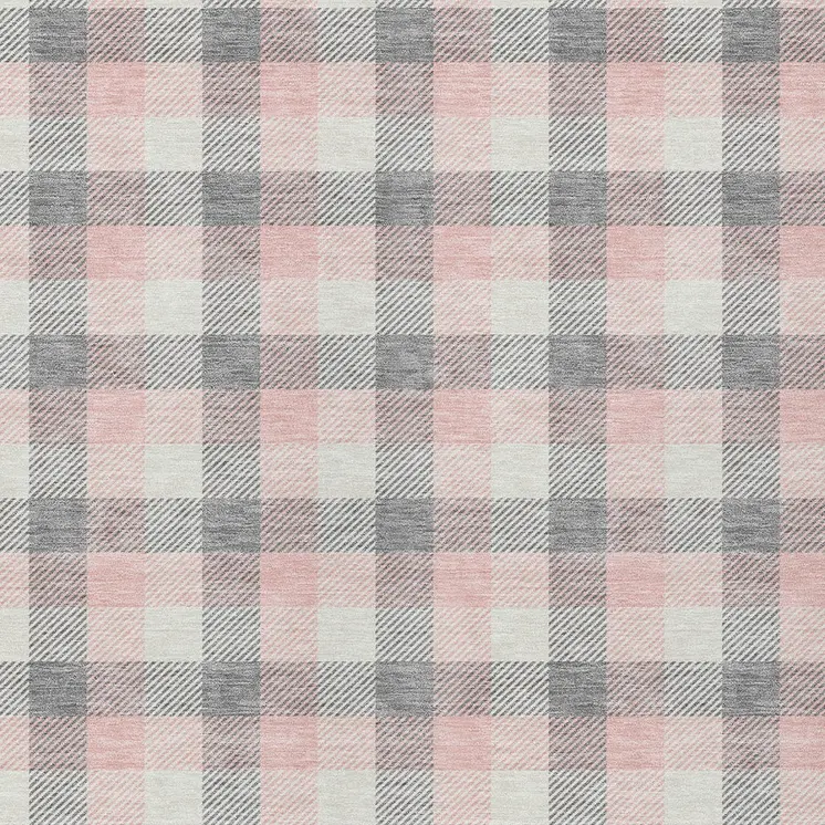 10' X 14' Granite Gray And Pink Plaid Washable Indoor Outdoor Area Rug