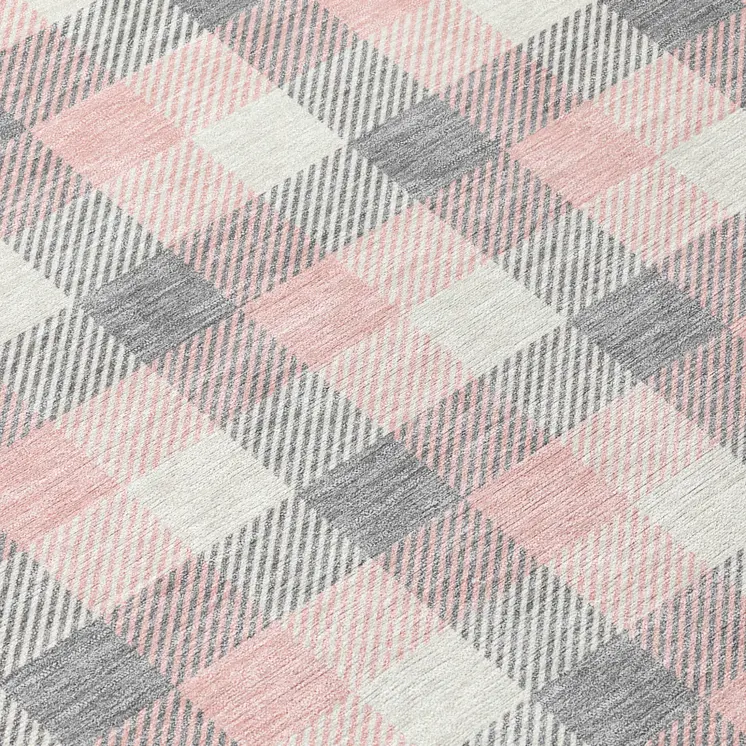 10' X 14' Granite Gray And Pink Plaid Washable Indoor Outdoor Area Rug
