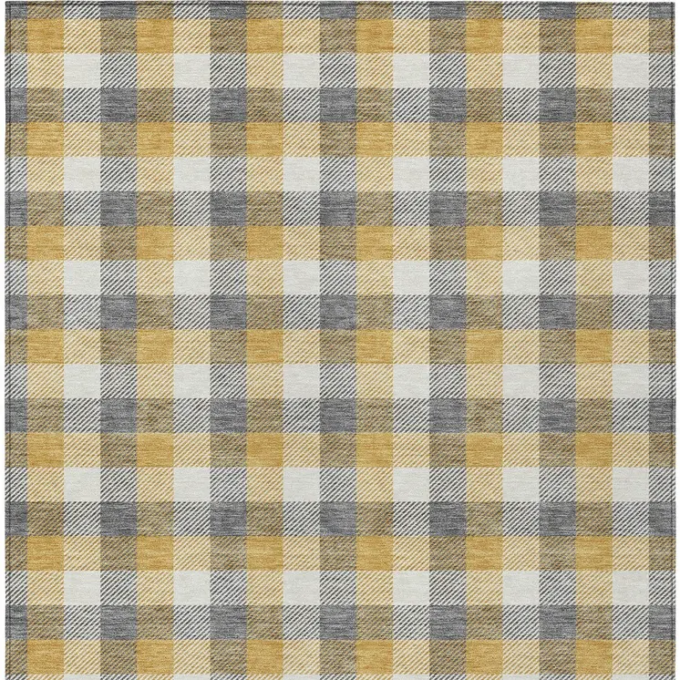 9' X 12' Gray Tan And Beige Plaid Washable Indoor Outdoor Area Rug