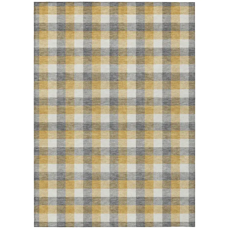10' X 14' Gray Tan And Beige Plaid Washable Indoor Outdoor Area Rug