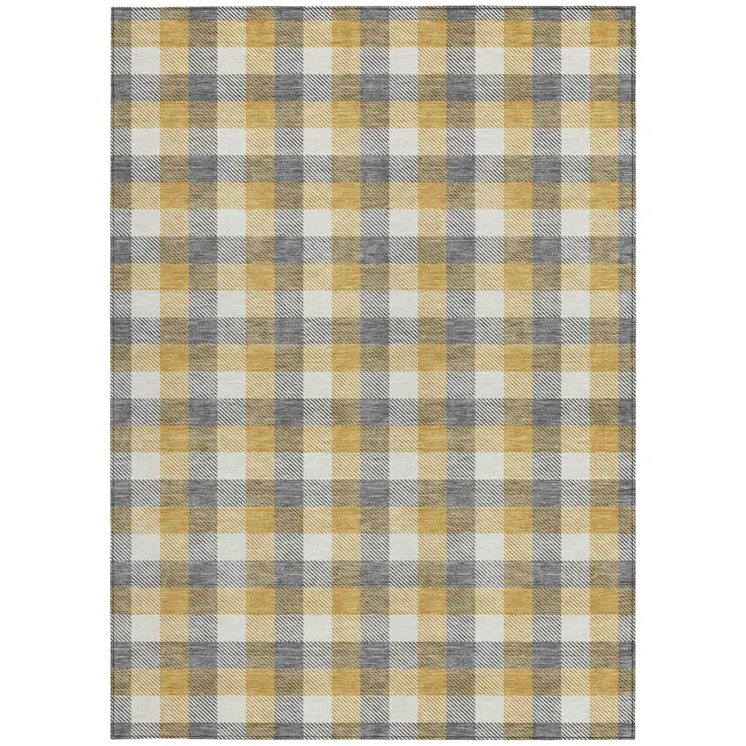 10' X 14' Gray Tan And Beige Plaid Washable Indoor Outdoor Area Rug