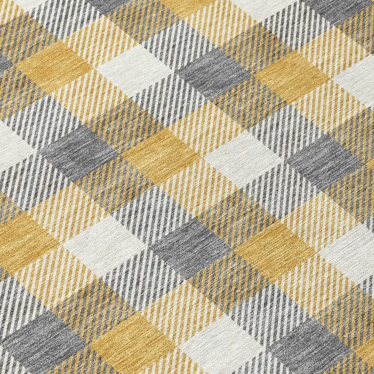 10' X 14' Gray Tan And Beige Plaid Washable Indoor Outdoor Area Rug