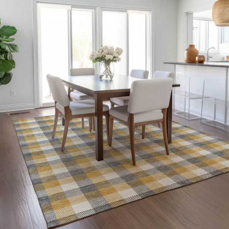10' X 14' Gray Tan And Beige Plaid Washable Indoor Outdoor Area Rug