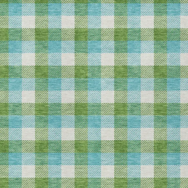 5' X 8' Lime Green Aqua And Beige Plaid Washable Indoor Outdoor Area Rug