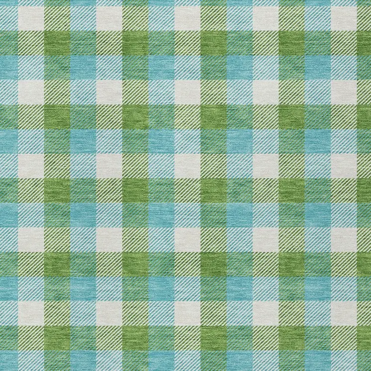 8' X 10' Lime Green Aqua And Beige Plaid Washable Indoor Outdoor Area Rug