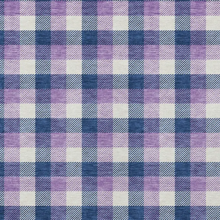 3' X 5' Navy Blue Purple And Beige Plaid Washable Indoor Outdoor Area Rug