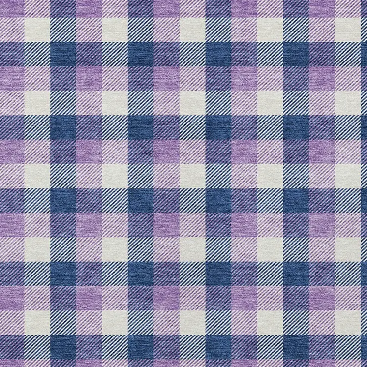5' X 8' Navy Blue Purple And Beige Plaid Washable Indoor Outdoor Area Rug