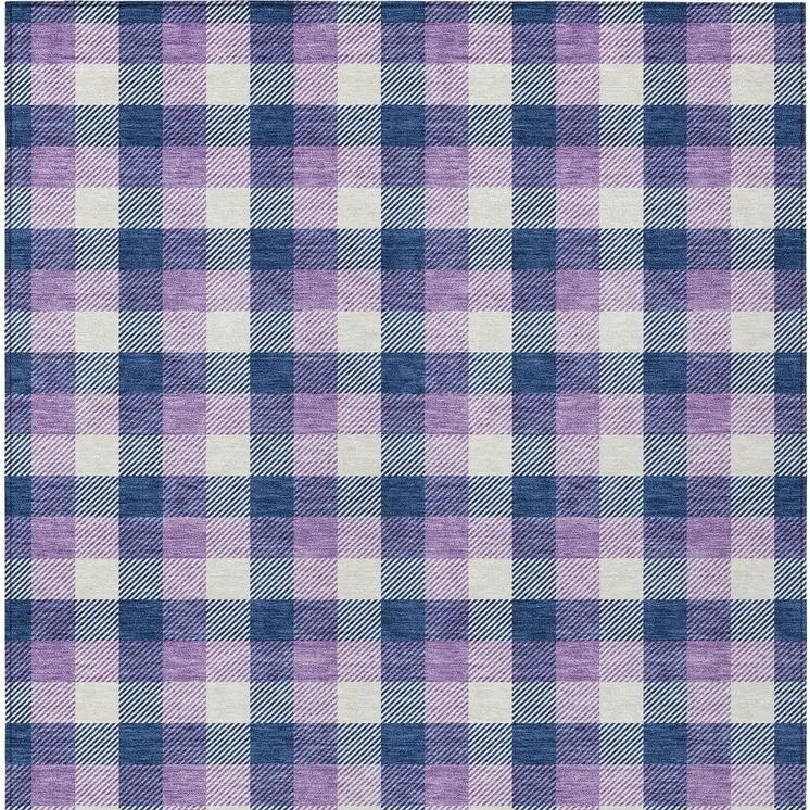 10' X 14' Navy Blue Purple And Beige Plaid Washable Indoor Outdoor Area Rug