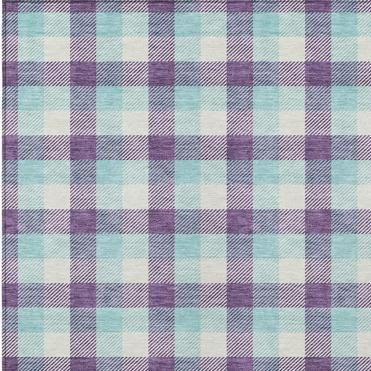5' X 8' Purple Aqua And Beige Plaid Washable Indoor Outdoor Area Rug
