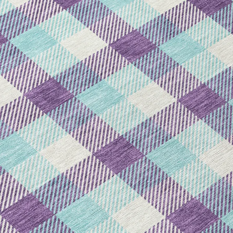 8' X 10' Purple Aqua And Beige Plaid Washable Indoor Outdoor Area Rug