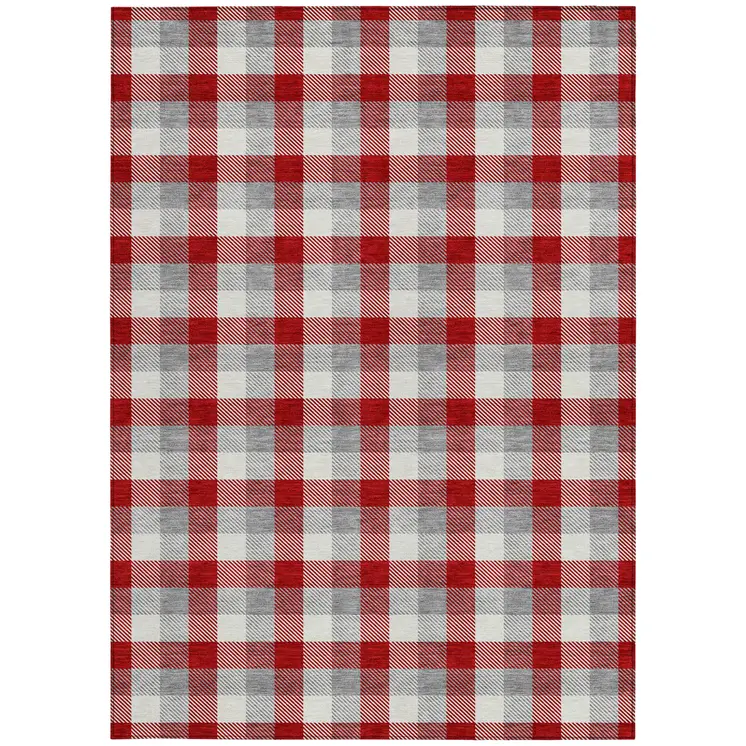 3' X 5' Red Gray And Beige Plaid Washable Indoor Outdoor Area Rug