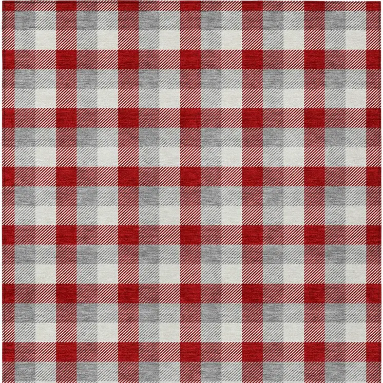 5' X 8' Red Gray And Beige Plaid Washable Indoor Outdoor Area Rug