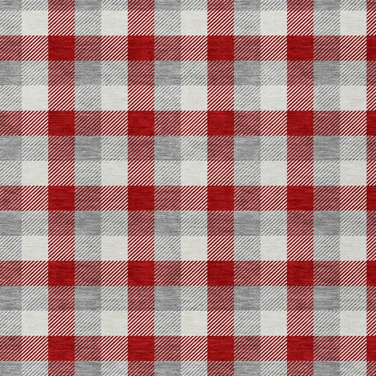 10' X 14' Red Gray And Beige Plaid Washable Indoor Outdoor Area Rug