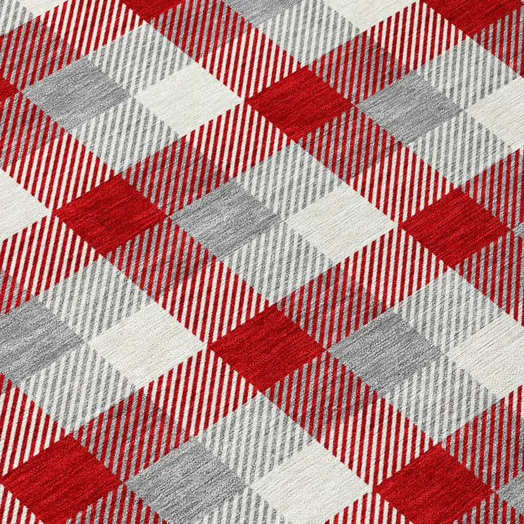 10' X 14' Red Gray And Beige Plaid Washable Indoor Outdoor Area Rug