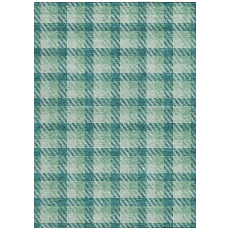 3' X 5' Blue And Green Plaid Washable Indoor Outdoor Area Rug