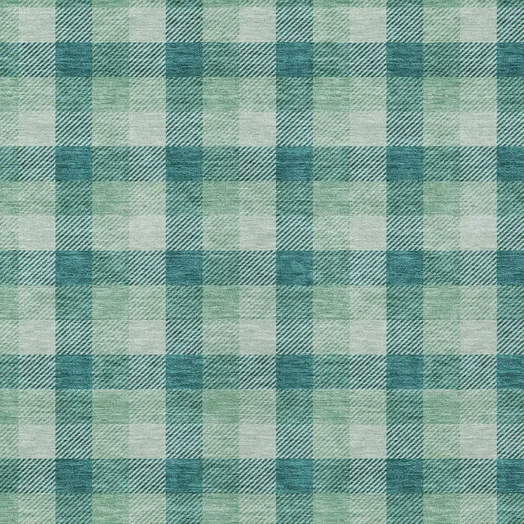 9' X 12' Blue And Green Plaid Washable Indoor Outdoor Area Rug
