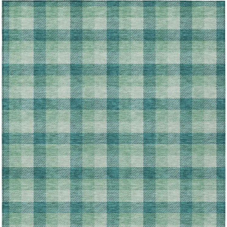 10' X 14' Blue And Green Plaid Washable Indoor Outdoor Area Rug