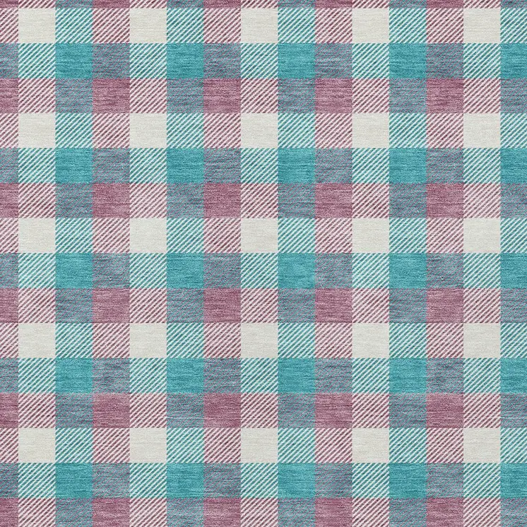 10' X 14' Teal Blue Purple And Beige Plaid Washable Indoor Outdoor Area Rug