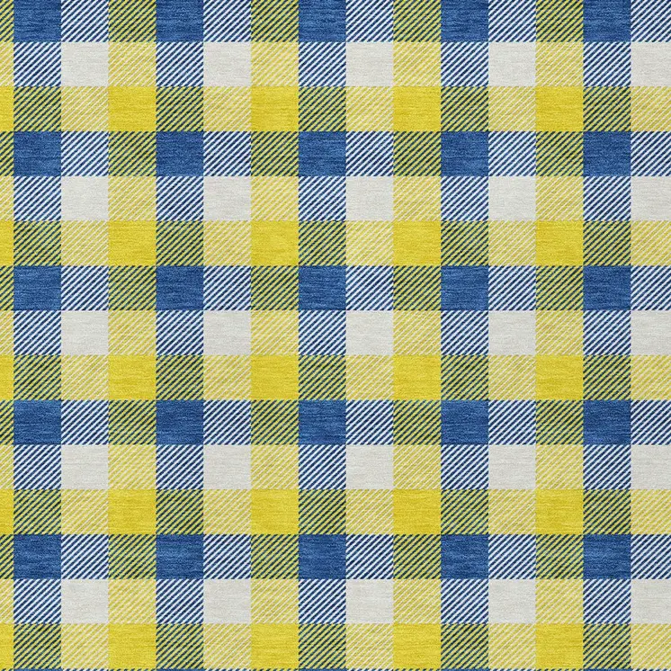 3' X 5' Yellow Blue And Beige Plaid Washable Indoor Outdoor Area Rug