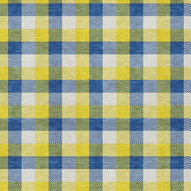 5' X 8' Yellow Blue And Beige Plaid Washable Indoor Outdoor Area Rug