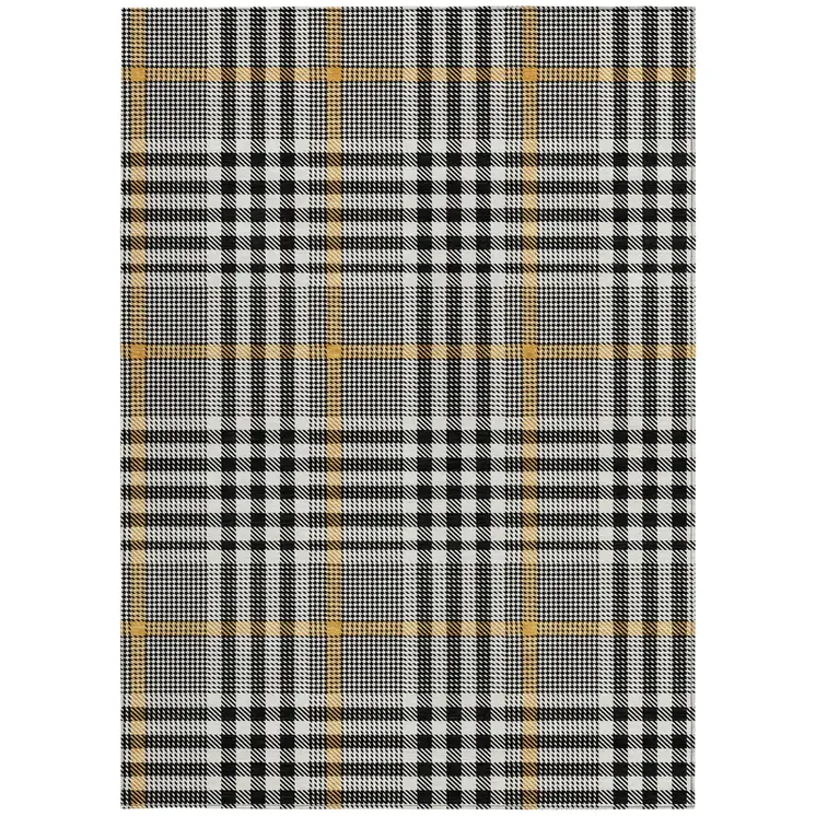 5' X 8' Black Gold And Ivory Plaid Washable Indoor Outdoor Area Rug