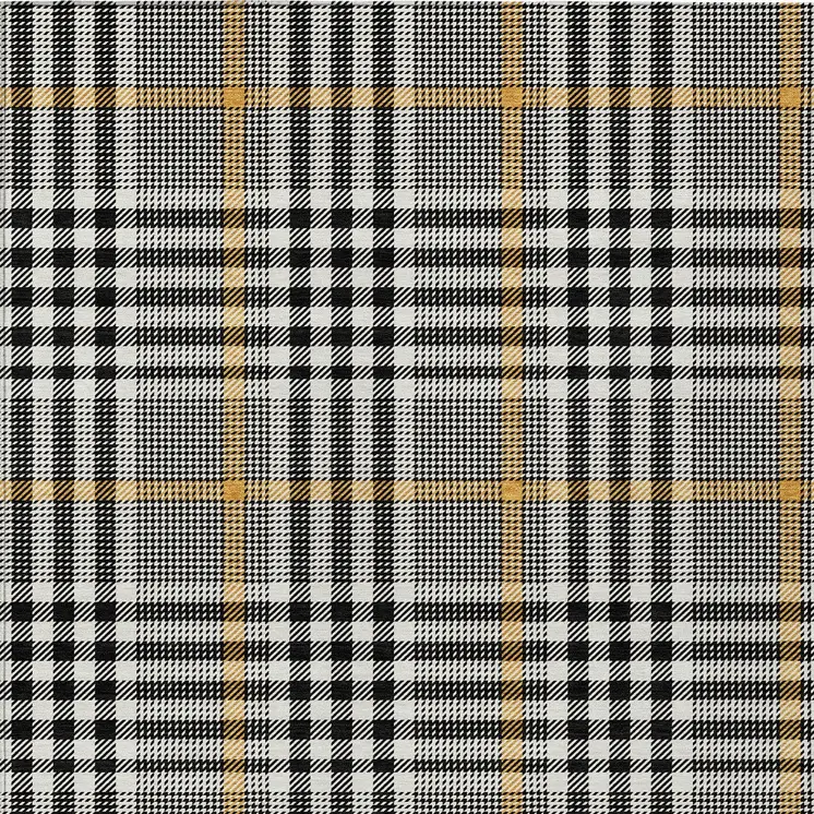 5' X 8' Black Gold And Ivory Plaid Washable Indoor Outdoor Area Rug