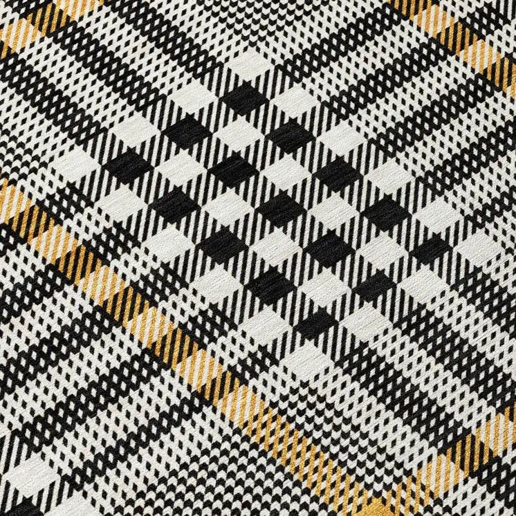 5' X 8' Black Gold And Ivory Plaid Washable Indoor Outdoor Area Rug