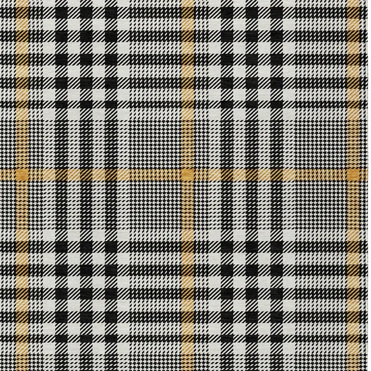 8' X 10' Black Gold And Ivory Plaid Washable Indoor Outdoor Area Rug