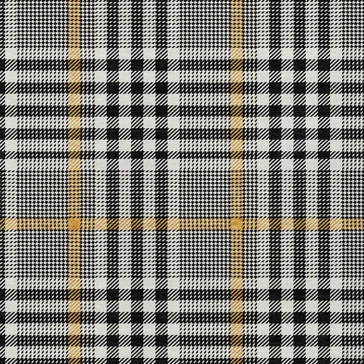 9' X 12' Black Gold And Ivory Plaid Washable Indoor Outdoor Area Rug
