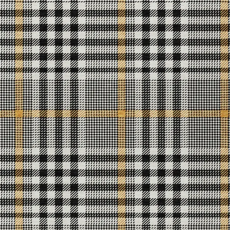 10' X 14' Black Gold And Ivory Plaid Washable Indoor Outdoor Area Rug