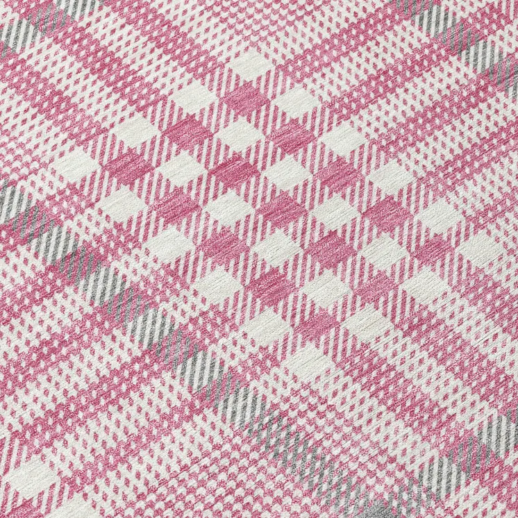 3' X 5' Blush Gray And Ivory Plaid Washable Indoor Outdoor Area Rug