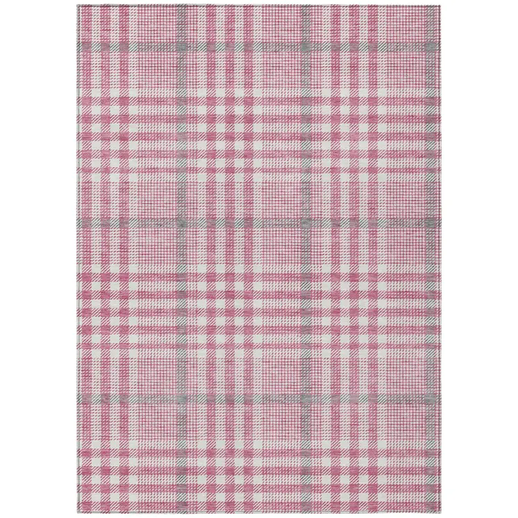 5' X 8' Blush Gray And Ivory Plaid Washable Indoor Outdoor Area Rug
