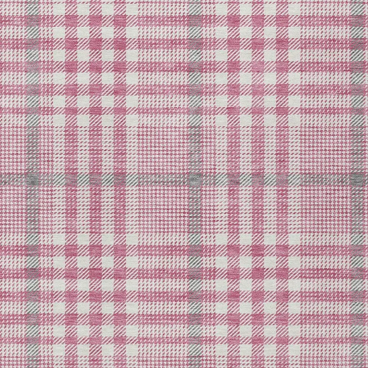 9' X 12' Blush Gray And Ivory Plaid Washable Indoor Outdoor Area Rug