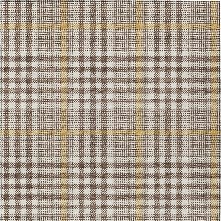 3' X 5' Brown And Beige Plaid Washable Indoor Outdoor Area Rug