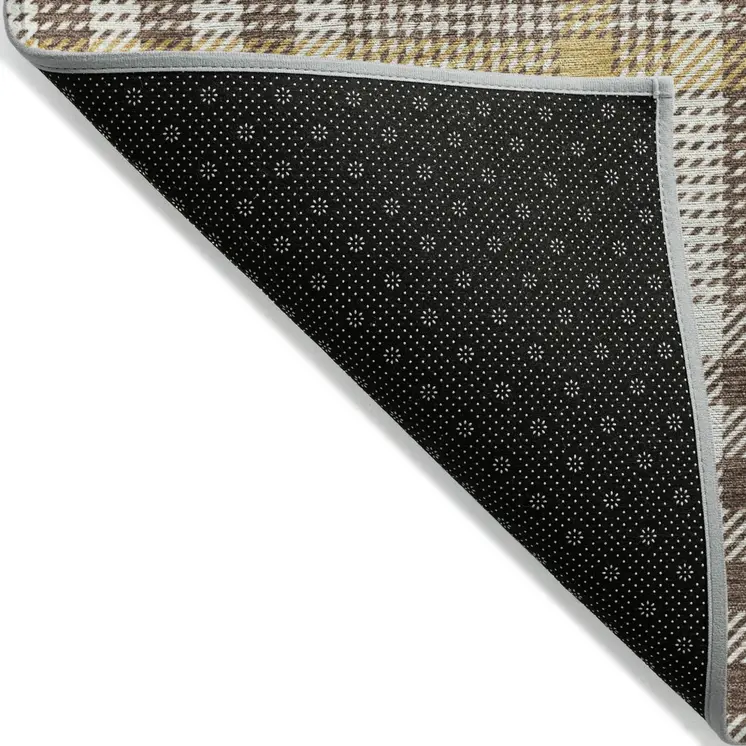 3' X 5' Brown And Beige Plaid Washable Indoor Outdoor Area Rug