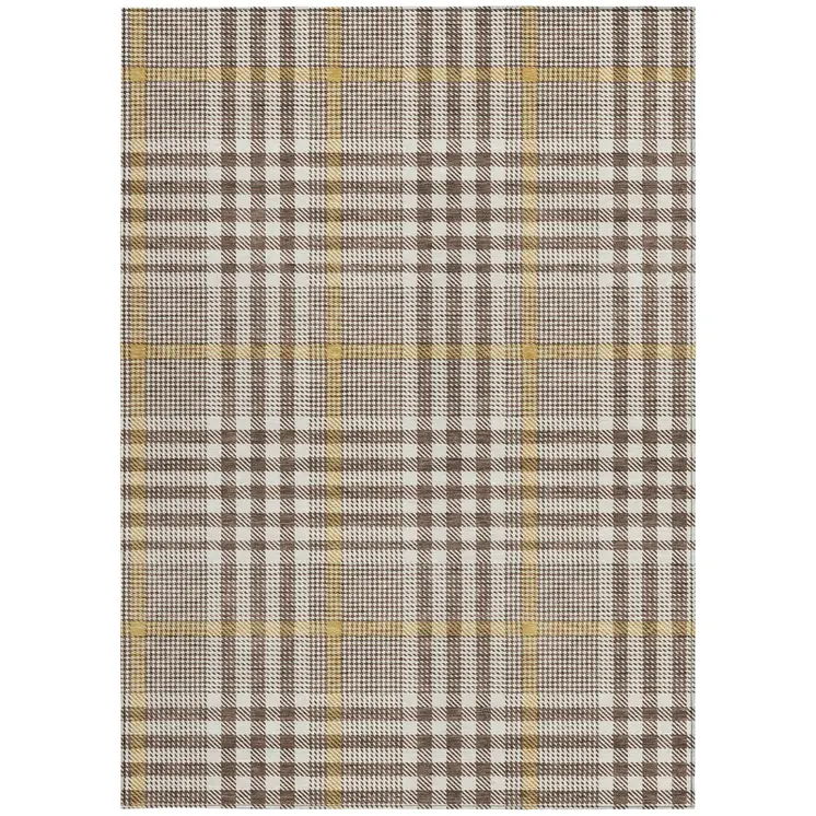 8' X 10' Brown And Beige Plaid Washable Indoor Outdoor Area Rug