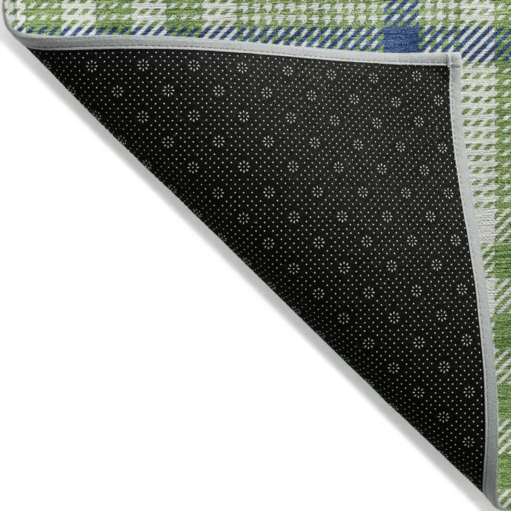 5' X 8' Green And Ivory Plaid Washable Indoor Outdoor Area Rug