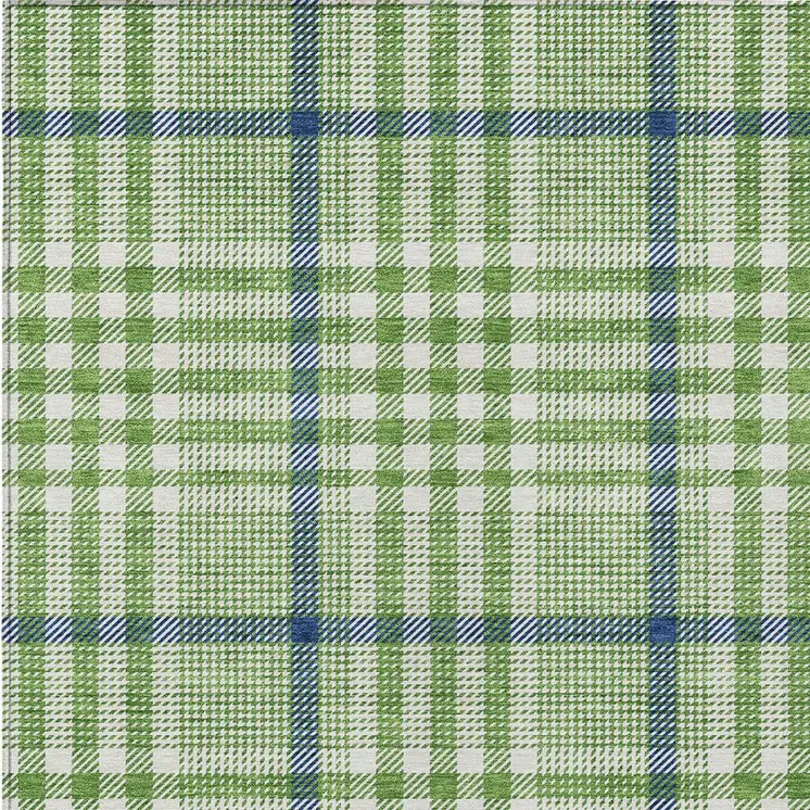 8' X 10' Green And Ivory Plaid Washable Indoor Outdoor Area Rug