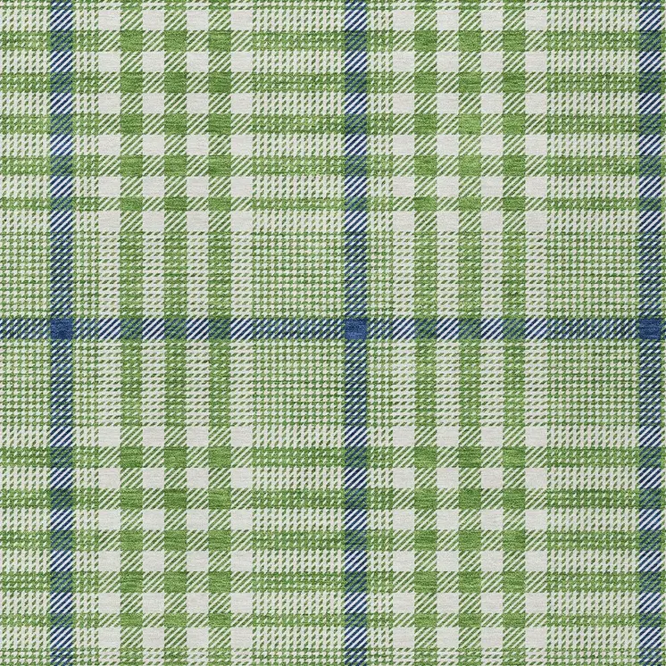 9' X 12' Green And Ivory Plaid Washable Indoor Outdoor Area Rug