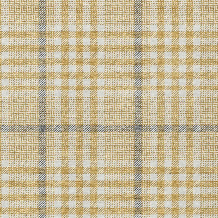 3' X 5' Gold Gray And Beige Plaid Washable Indoor Outdoor Area Rug