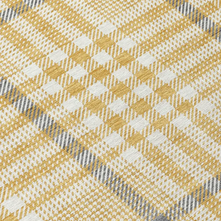 3' X 5' Gold Gray And Beige Plaid Washable Indoor Outdoor Area Rug