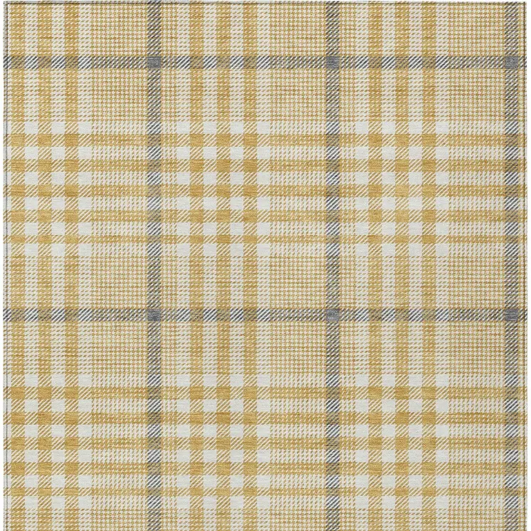 5' X 8' Gold Gray And Beige Plaid Washable Indoor Outdoor Area Rug