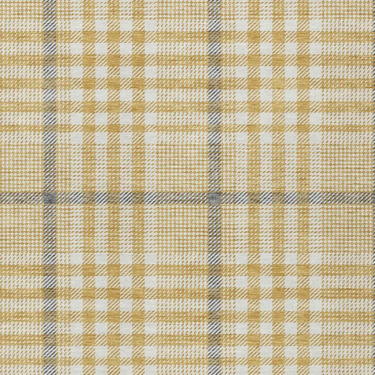 5' X 8' Gold Gray And Beige Plaid Washable Indoor Outdoor Area Rug