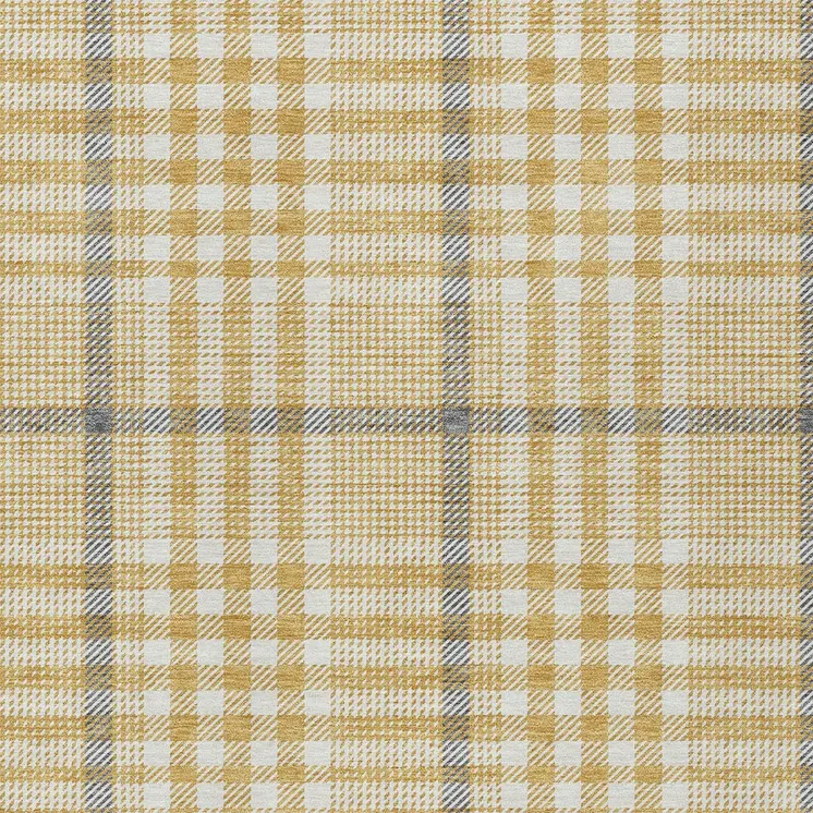 9' X 12' Gold Gray And Beige Plaid Washable Indoor Outdoor Area Rug