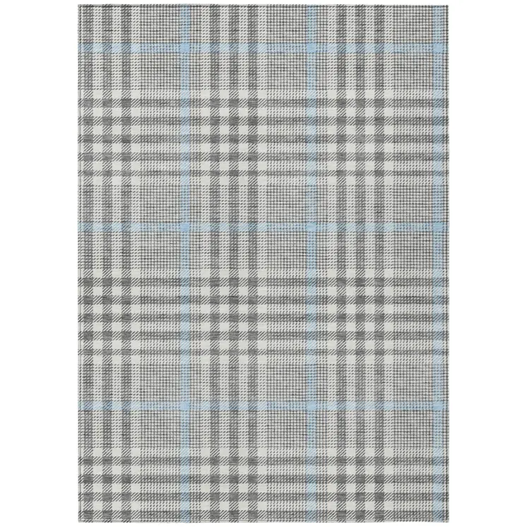 3' X 5' Gray Blue And Beige Plaid Washable Indoor Outdoor Area Rug