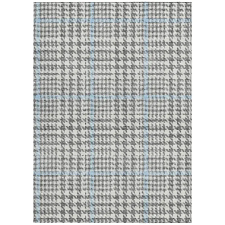 3' X 5' Gray Blue And Beige Plaid Washable Indoor Outdoor Area Rug