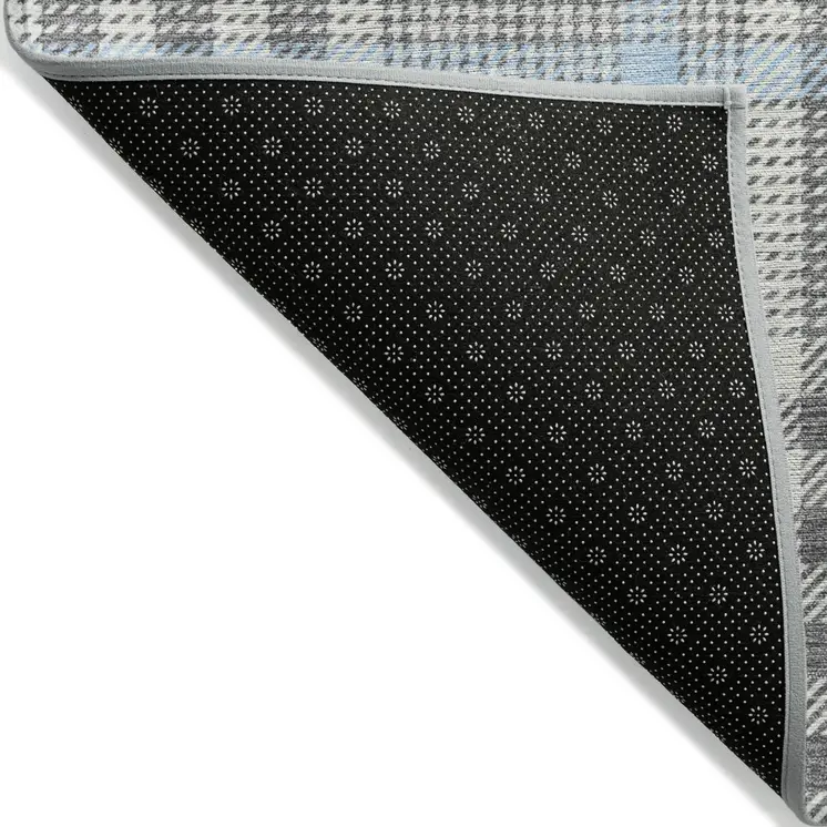 10' X 14' Gray Blue And Beige Plaid Washable Indoor Outdoor Area Rug