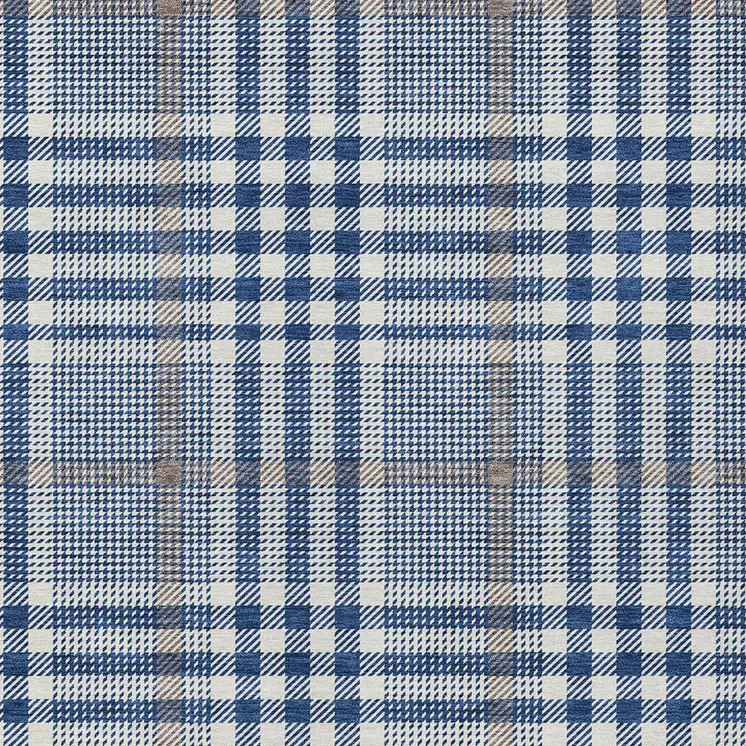 3' X 5' Navy Blue Ivory And Brown Plaid Washable Indoor Outdoor Area Rug